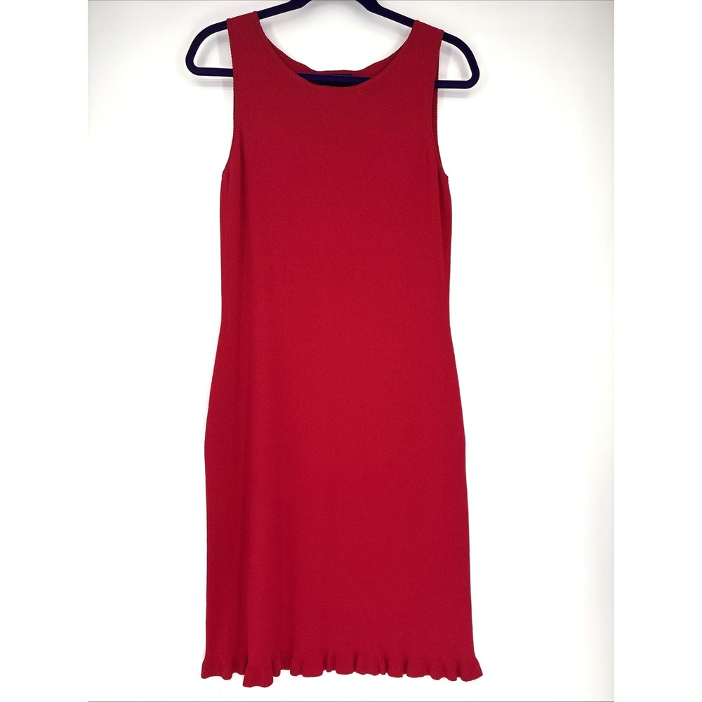 Ann Taylor Sweater Dress Medium Red Sleeveless Ruffle Hem Spring Wedding Guest